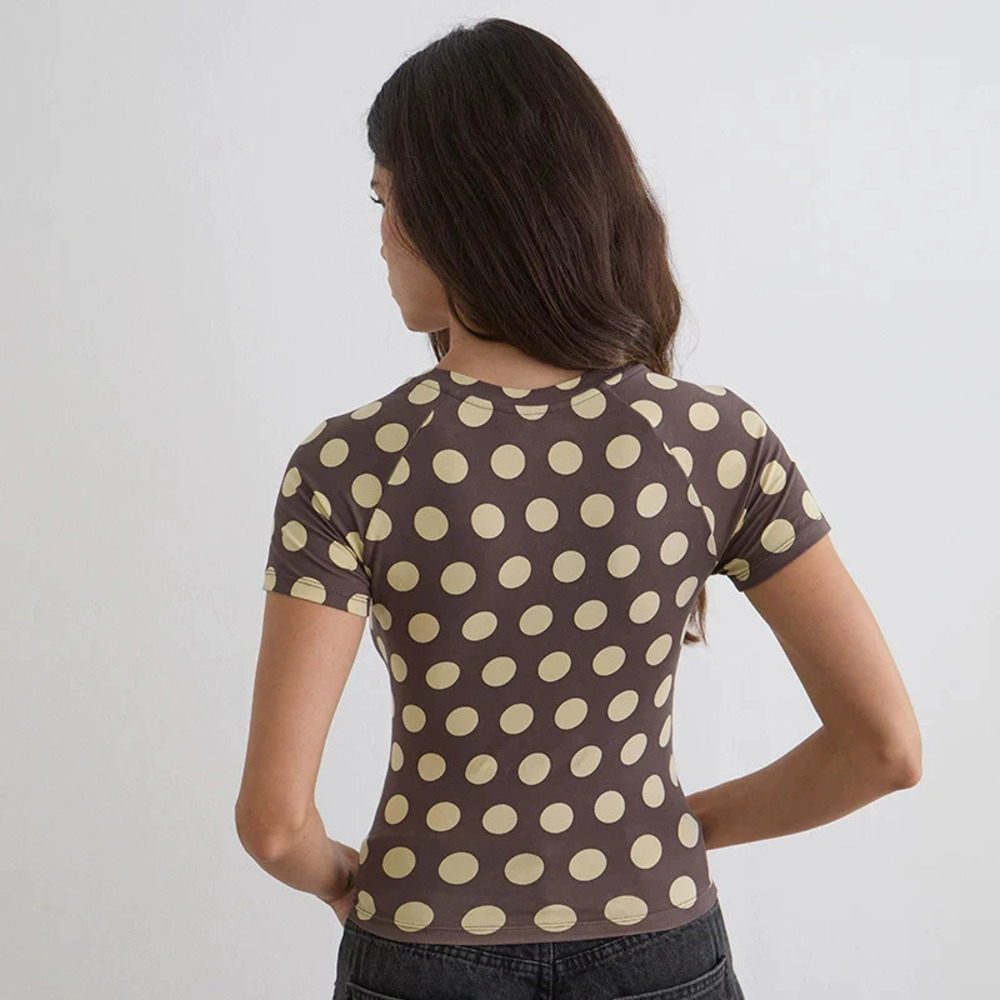 Zara Summer Crew Neck Cropped Polka Dot Tee Top - Picture 4 of 5
